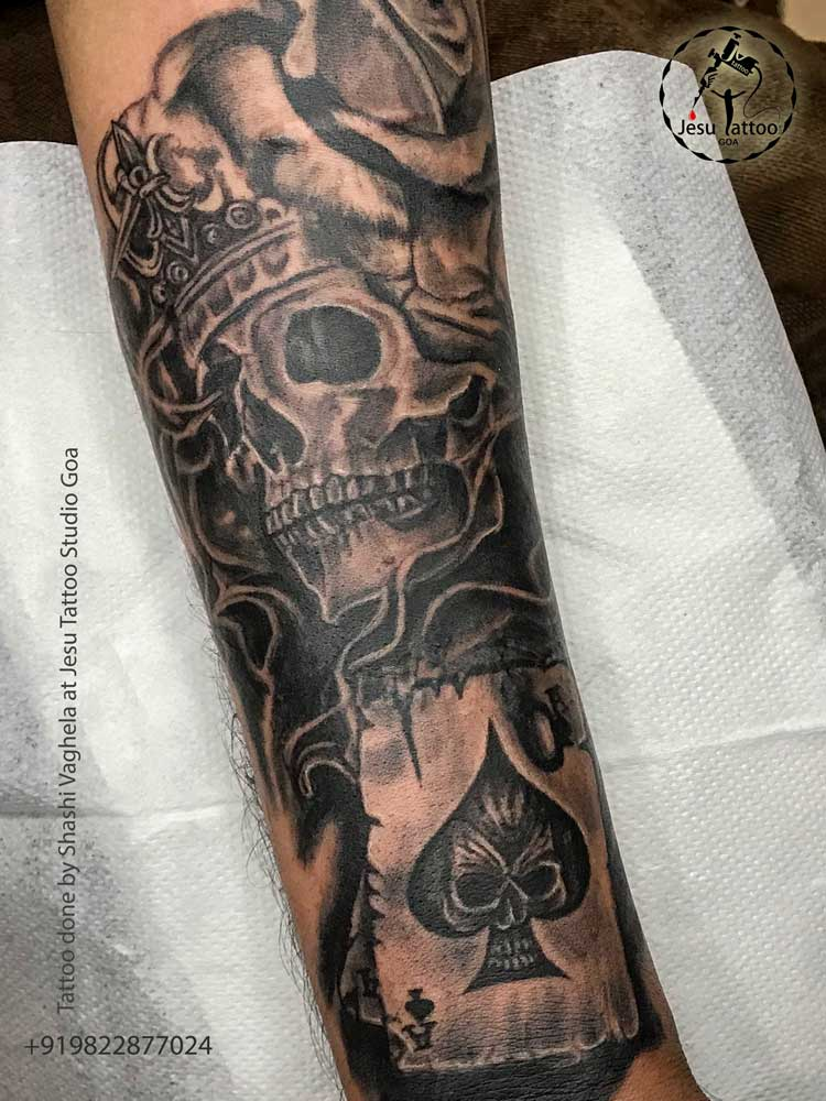 Realistic Skull Rose and Card Tattoo - Jesu Tattoo Studio